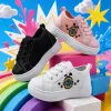 Three pairs of children's casual shoes in pink, white and black Specification image